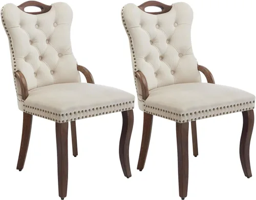 Vista 31 de Juego de 2 sillas de comedor de terciopelo beige, modernas sillas de cocina tapizadas