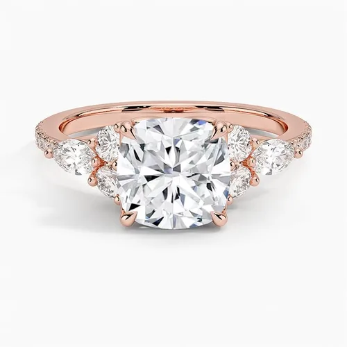 Vista 5 de IGI Anillo de compromiso de diamante creado en laboratorio de 3.56 quilates con cuatro puntas de excelente talla, con marquesa lateral y diamantes