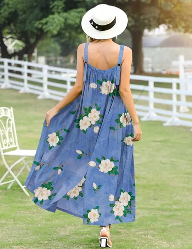 Vista 4 de YESNO Vestido largo para mujer con bolsillos, estilo bohemio de verano con correa ancha ajustable con botones, E96