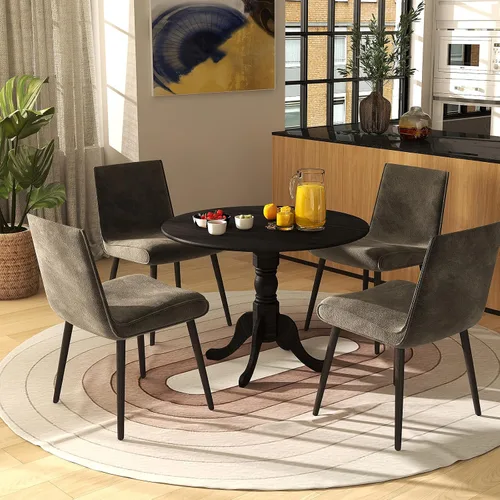 Vista 7 de Mesa de comedor redonda para 4, mesa de cocina rústica con mesa de 40 pulgadas, patas curvadas de caballete, mesa de tulipán de madera de goma, mesa