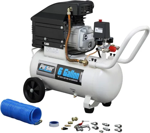 Vista 7 de Pulsar Compresor de aire eléctrico portátil de tanque vertical de 15 galones con accesorios y kit de herramientas añadido, PCE6150VK
