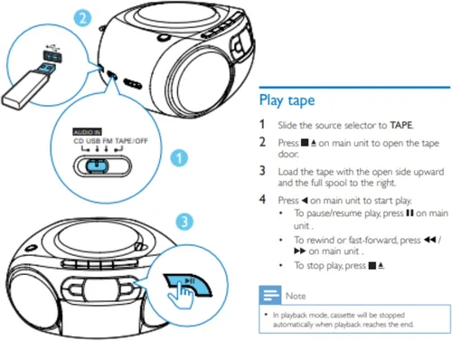 Vista 6 de Philips Reproductor de CD portátil Boombox - Reproductor de MP3 portátil y reproductor de cinta de casete, sistema de sonido estéreo compacto Boom
