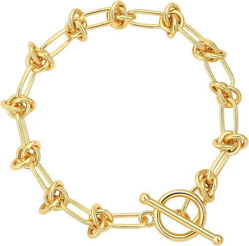Vista 13 de PEARLADA Pulsera de cadena de oro de 18 quilates con capas, dije de moneda y cierre de palanca, joyería moderna con circonia cúbica 1. Cruz de hilo