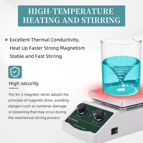 Vista 4 de Placa de Calentamiento con Agitador Magnético 300℃/ 572℉ 2L Mezclador Calentado 2000RPM para Laboratorio con Barra de Agitación Recicladora Set