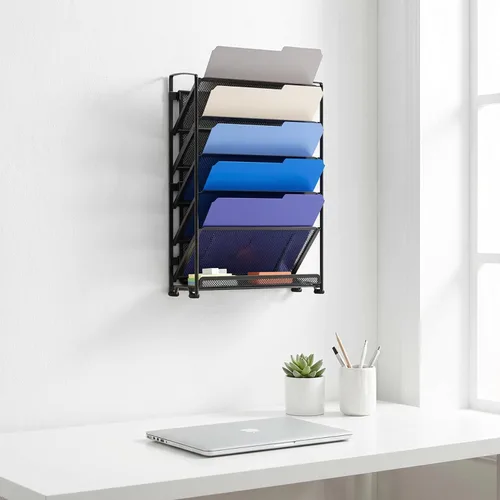 Vista 8 de Simple Houseware Organizador de documentos y cartas para montar en pared, de 6 niveles, negro