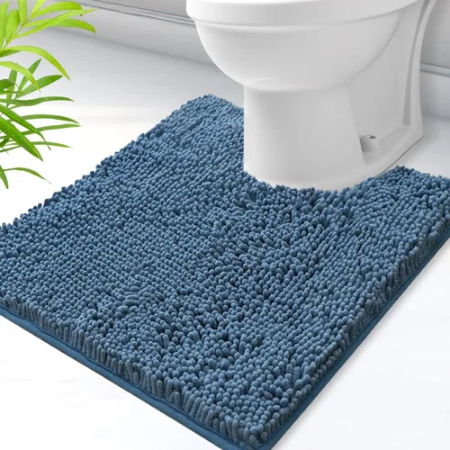 Vista 48 de Alfombras de baño en forma de U, alfombras de baño de felpilla súper absorbentes y respaldo antideslizante de PVC fuerte para inodoros, lavables a