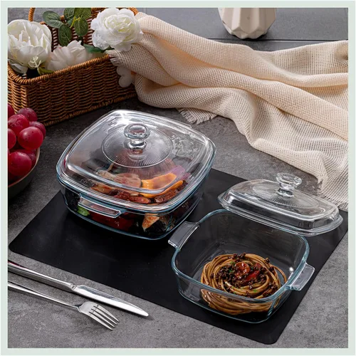 Vista 6 de Teenyyou Cacerola de vidrio con tapa de 1.5 L/0.8 l con guantes de hornear y alfombrilla de silicona resistente al calor, cuencos para microondas