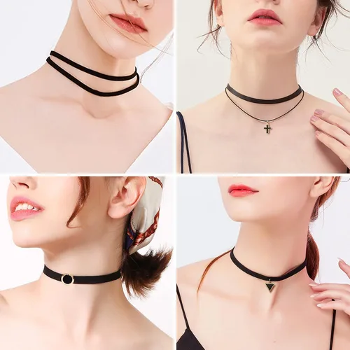 Vista 4 de Prohouse Black Womens Chokers Gothic Collar Lace Velvet Chocker Pendant Necklaces Set for Teen Women Girls