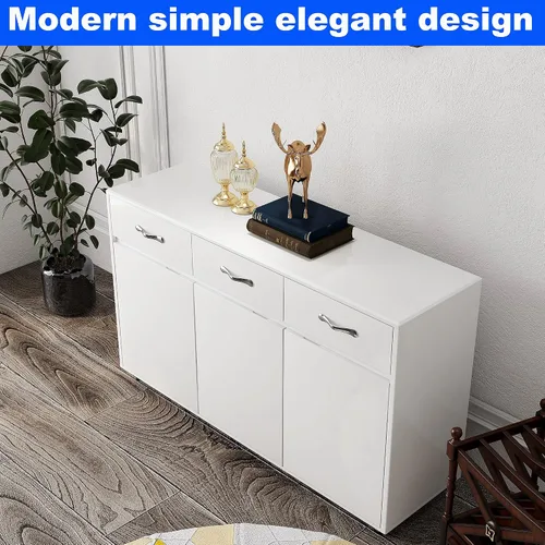 Vista 4 de DANGRUUT - Aparador de buffet moderno mejorado, mesa consola de cocina para el hogar para entrada con cajón y estante para sala de estar (blanco)