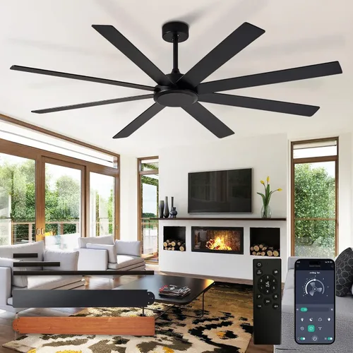 Vista 11 de Depuley Ventiladores de techo de 66" con luces: Ventilador de techo negro para interior/exterior para patios, sala de estar - 8 aspas Ventiladores