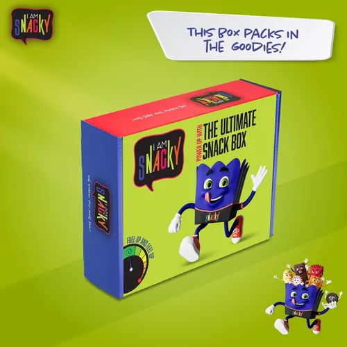 Vista 4 de I AM Snacky - Caja de aperitivos paquete variado de cuidado + tarjeta de felicitación - Caja de aperitivos (40 unidades) Cesta de regalo de dulces