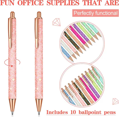Vista 2 de Woanger Juego de 30 bolígrafos de lujo para mujeres y niñas, 10 bolígrafos brillantes y bonitos con purpurina, bolígrafo retráctil para escribir