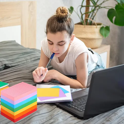 Vista 5 de Fainne 2100 tarjetas de índice de colores, tarjetas de notas a rayas de neón a granel con líneas para estudiar bloc de notas arcoíris para estudiar