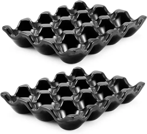 Vista 10 de Flexzion Bandeja de Cerámica para 12 Huevos - Portahuevos de Porcelana para Docena Completa Contenedor Organizador de Almacenamiento Soporte