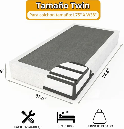 Vista 2 de LUMUNANCE Base de colchón individual de 9 pulgadas, base de colchón de metal resistente de alto perfil con funda de tela, fácil montaje