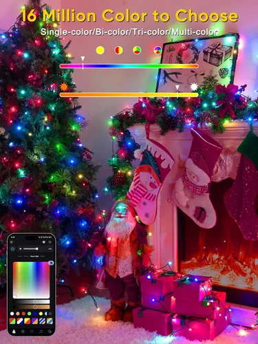 Vista 5 de Guhope Luces de Navidad inteligentes que cambian de color, 66 pies, 200 luces LED RGB de Navidad con aplicación y control remoto, luces impermeables