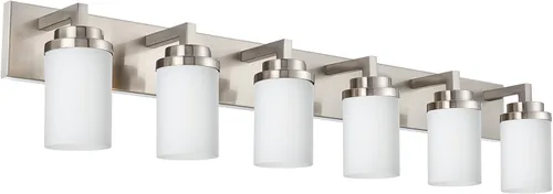 Vista 10 de TODOLUZ Lámpara de baño de 3 luces con pantallas de vidrio blanco ópalo, iluminación moderna de baño sobre espejo de níquel cepillado para cocina