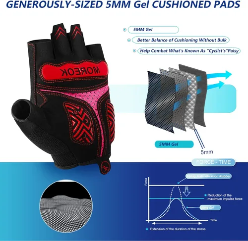 Vista 2 de BIKINGMOREOK Guantes de ciclismo de montaña para hombres y mujeres, medio dedo, entrenamiento, deportes, ciclismo de carretera, guantes de bicicleta