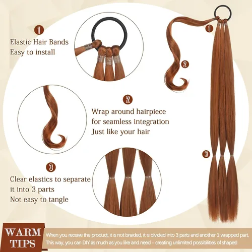 Vista 46 de SOFEIYAN Extensión de cola de caballo trenzada larga con banda elástica y mechón liso envolvente, extensiones de cabello naturales suaves