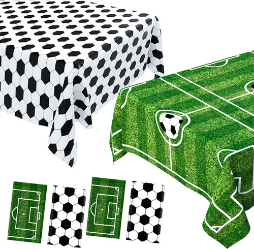 Vista 14 de Paquete de 2 decoraciones desechables para fiestas de fútbol, cumpleaños, manteles de plástico para fiestas temáticas de fútbol