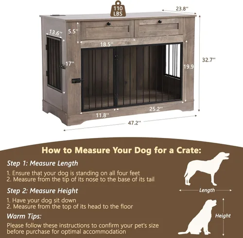 Vista 9 de Muebles de Jaula Grande para Perros - Jaula Decorativa Resistente para Perros de Interiores, Mesa Auxiliar de Jaula de Perro de Madera con Estación