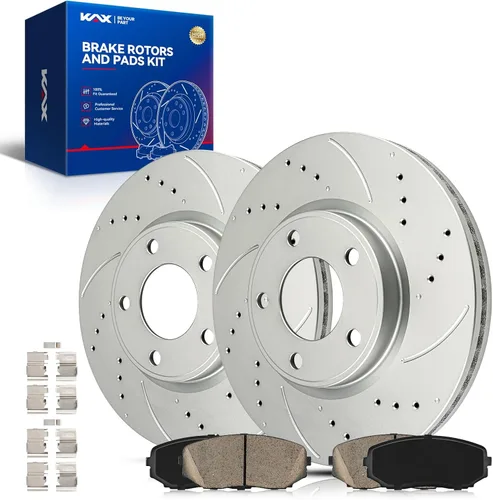 Vista 18 de Kit de freno delantero KAX, rotores de freno ranurados y con hendiduras, pastillas de freno cerámicas Compatible con Honda Accord 1990 1991 1992
