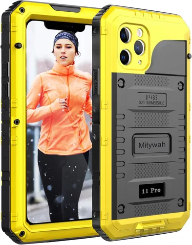 Vista 11 de Mitywah Funda impermeable para iPhone 11, resistente y duradera, de metal, protección de pantalla integrada, impermeable, a prueba de golpes, a Negro