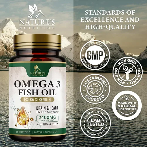 Vista 4 de Suplementos de aceite de pescado Omega 3 – 2400 mg de aceite de pescado por porción – Omega-3 de triple fuerza con ácidos grasos EPA y DHA – Apoyo