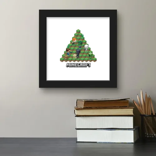 Vista 4 de Trends International Gallery Pops Minecraft - Arte de pared isométrico con insignia de Minecraft, versión enmarcada negra, 12 x 12 pulgadas