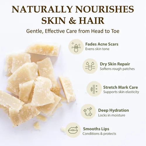Vista 4 de Era of Nature Manteca de Cacao Cruda – 100% Pura y Sin Refinar, Cacao Prensado en Frío – Para Cuidado de la Piel y del Cabello DIY – Hidratación