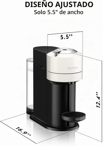 Vista 4 de Nespresso Vertuo Next - Cafetera compacta para café y café expreso de De'Longhi, preparación con un botón, cafetera de una sola porción, color blanco