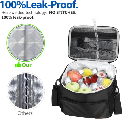 Vista 3 de Gloppie Fiambrera para hombres Bolsa de almuerzo para mujeres, a prueba de fugas almuerzo refrigerador bolsa negro gran almuerzo térmica