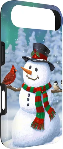 Vista 38 de Funda para iPhone 17 con diseño de muñeco de nieve y pájaros en invierno