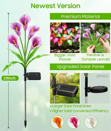 Vista 9 de KOOPER Solar Calla Lily Lights Outdoor, 4 Pack, 20 Flower, Color Changing
