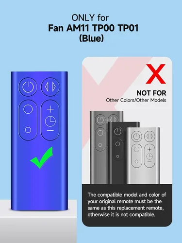Vista 3 de Control remoto de ventilador de repuesto compatible con Dyson AM11 TP01 TP00 Pure Cool Fan Tower (color azul con batería)