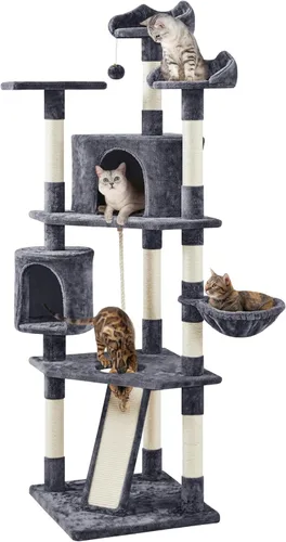 Vista 12 de Yaheetech Árboles para Gatos de Múltiples Niveles Torres para Gatos 79 pulgadas Árbol para Gatos de Interior con Postes Rascadores Cubiertos de Beige