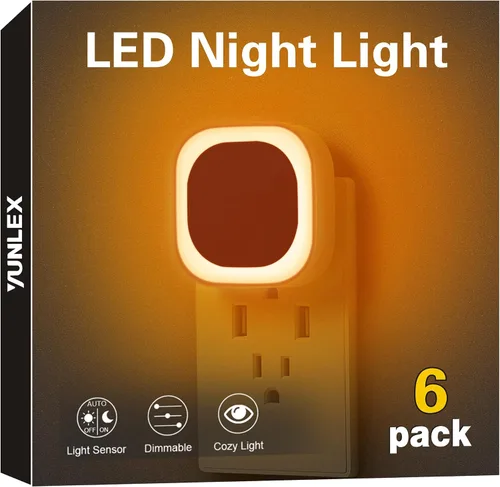 Vista 10 de YUNLEX Paquete de 4 luces nocturnas enchufables regulables, luz nocturna azul, sensor automático de atardecer a amanecer, luz nocturna LED, brillo