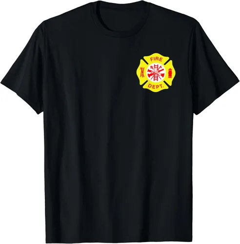 Vista 2 de Camiseta con logotipo del Departamento de Bomberos y símbolo de bomberos, Negro