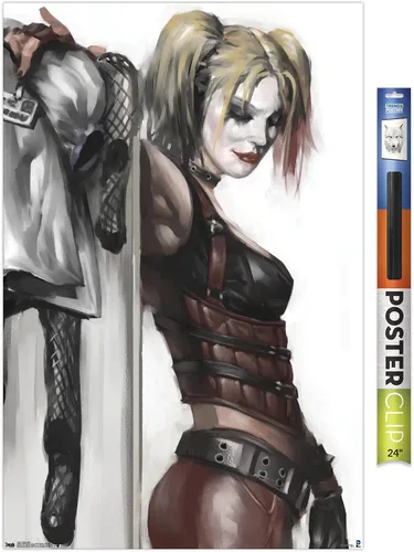 Vista 18 de DC Comics - Póster de pared de Harley Quinn, 22.4 pulgadas de largo x 14.7 pulgadas de ancho, versión enmarcada de madera de granero