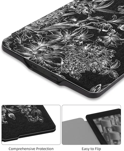 Vista 6 de Funda de piel ligera de cubierta blanca para Walnew Kindle de Amazon, cubierta fina protectora inteligente premium para Kindle Paperwhite con auto