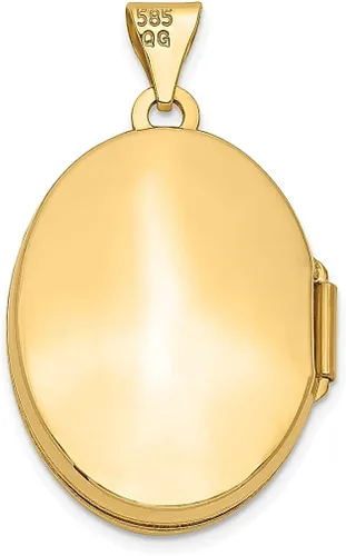 Vista 3 de Collar de cadena con dije ovalado de oro amarillo de 14 quilates con diseño de pergamino de foto que sostiene fotos, joyería fina para mujeres