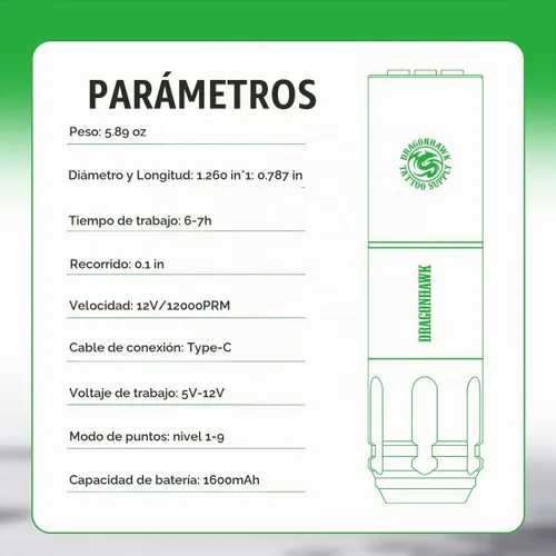 Vista 2 de Dragonhawk Kit de tatuaje para principiantes A1 Negro