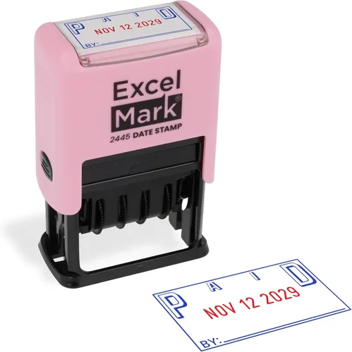 Vista 19 de ExcelMark 2445 Sello de fecha con texto – tinta azul y roja (montaje gris, aprobado)