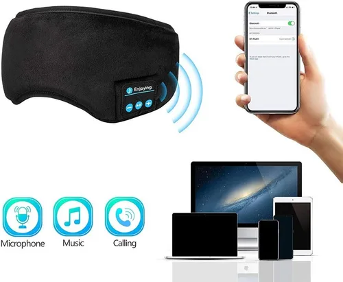 Vista 6 de Voerou Sleep Headphones 5.2 - Máscara de dormir Bluetooth con música y altavoces ultrafinos, perfectos para dormir, viajar en avión, meditación