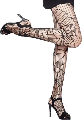 Vista 6 de SATINIOR 4 piezas de mallas de red de Halloween mallas de telaraña góticas calaveras medias de red para mujer