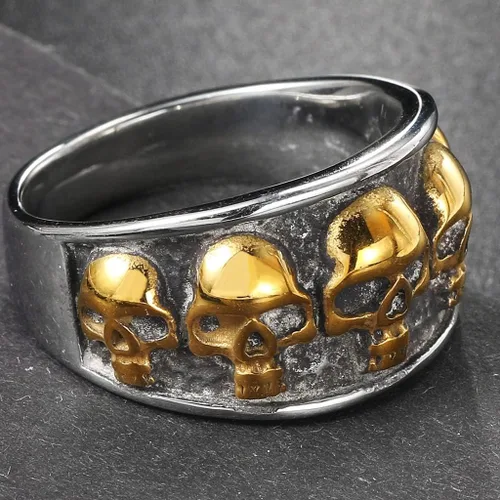 Vista 4 de Jude Jewelers Anillo retro vintage de acero inoxidable gótico con calavera de muerte, esqueleto de la muerte, cóctel, fiesta, motero, declaración
