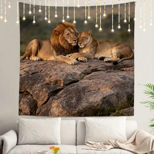 Vista 52 de Shrahala Brown Golden Tapestry, Lion Wall Hanging Hd Print Polyester Backdrop For Dorm Room Bedroom 30 X 40 In