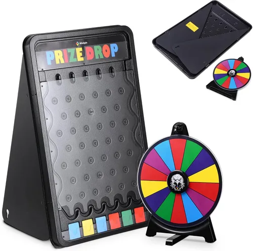 Vista 12 de WinSpin tablero de premios plegable de 30" con soporte en forma de disco, juego de caída de discos personalizable de 6 ranuras con 10 discos
