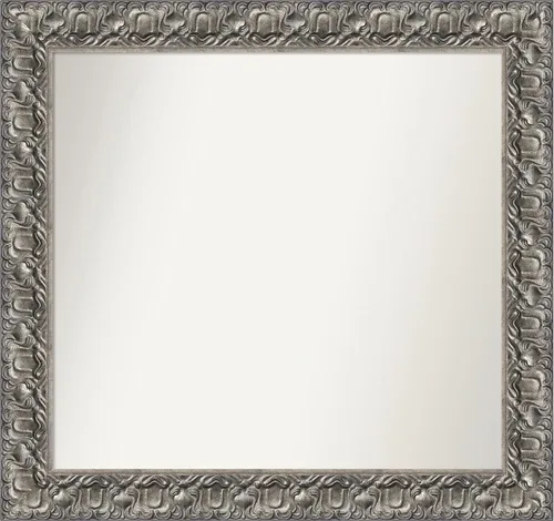 Vista 169 de Amanti Art Espejo de baño plateado para sobre fregadero, 26 x 26 pulgadas, espejo cuadrado de níquel pulido, marco de madera tradicional mediano, se