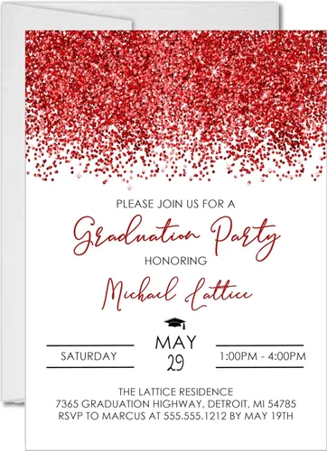 Vista 4 de Invitaciones rojas para fiesta de graduación con sobres (rojo/negro)